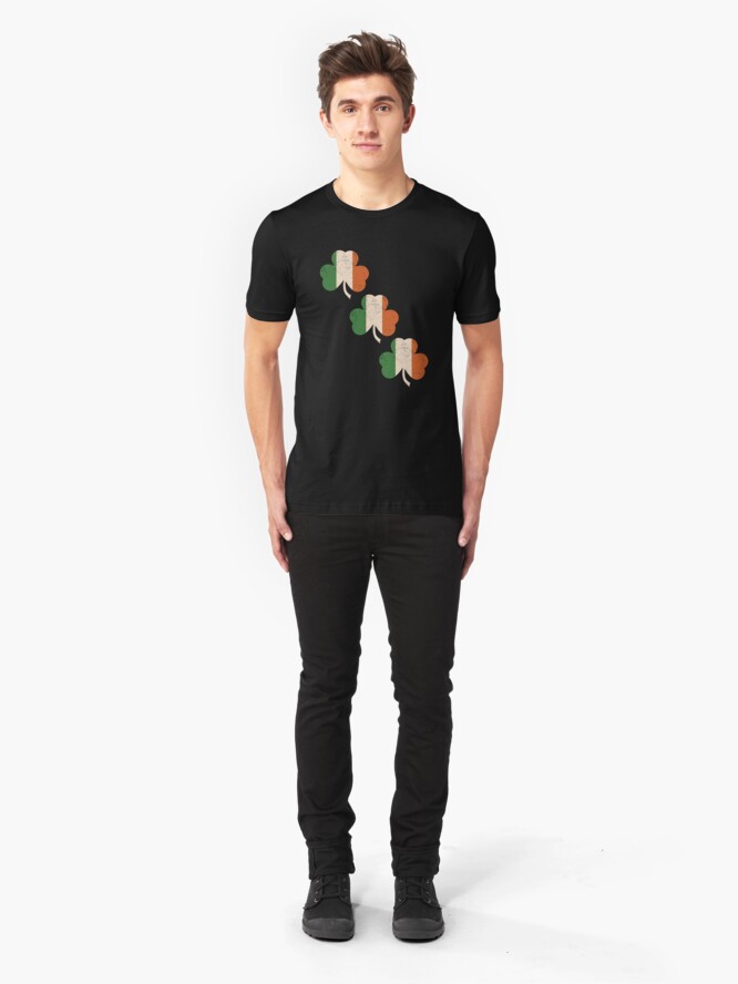 Alternate view of Three Shamrocks - Distressed, Vintage Style Slim Fit T-Shirt