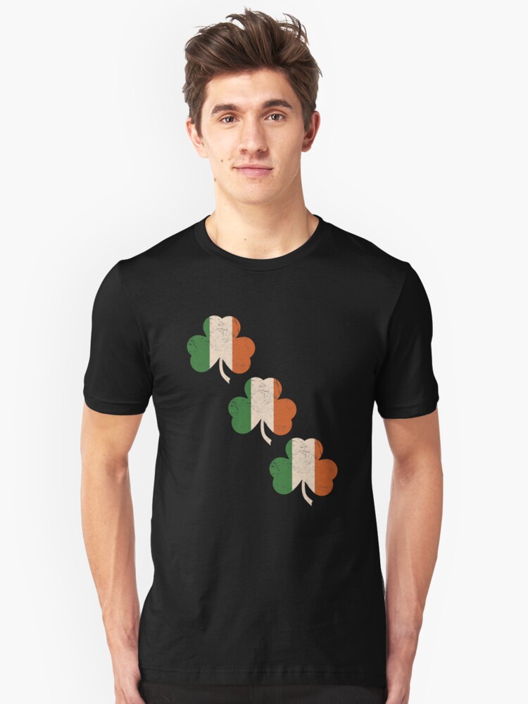 Alternate view of Three Shamrocks - Distressed, Vintage Style Slim Fit T-Shirt