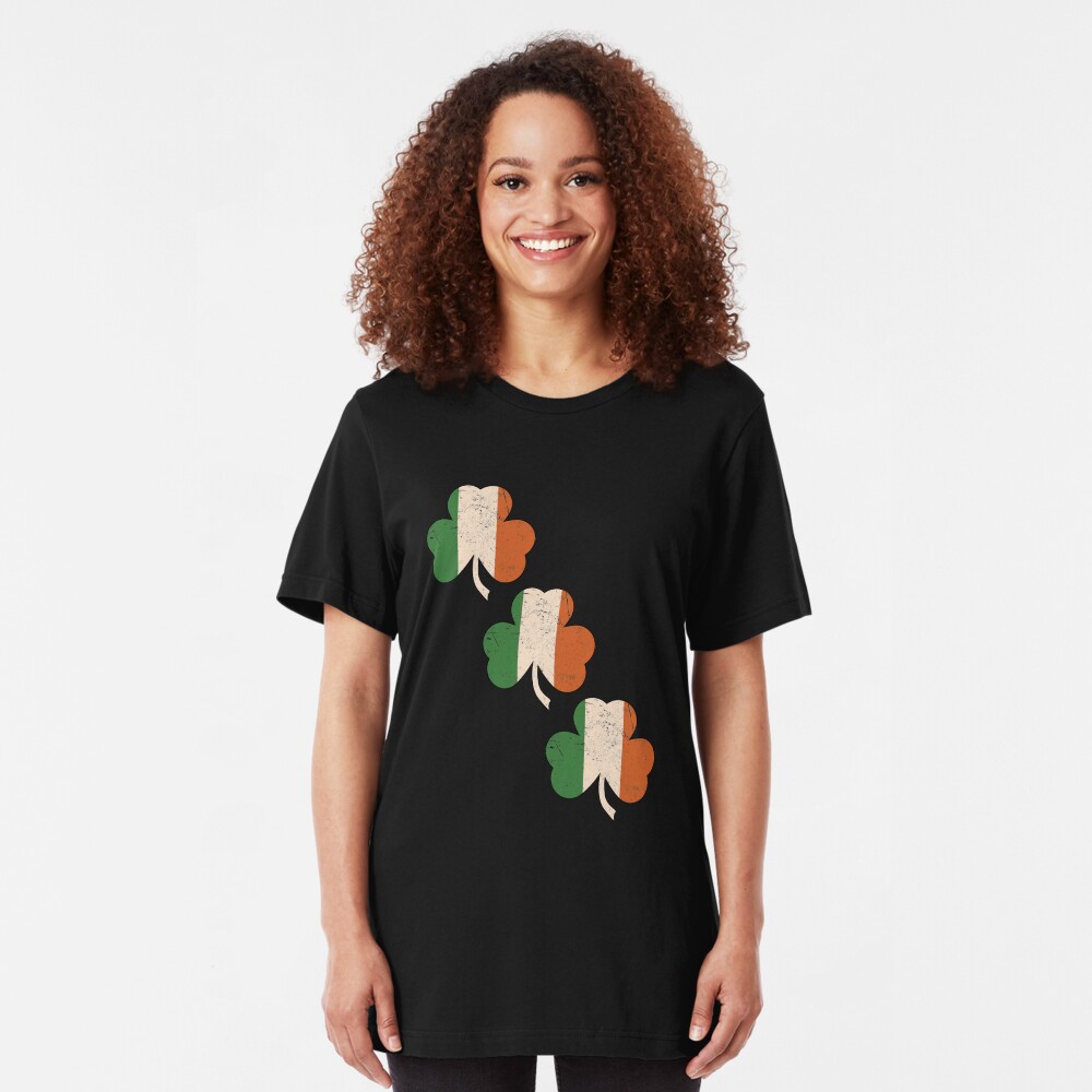 Three Shamrocks - Distressed, Vintage Style Slim Fit T-Shirt