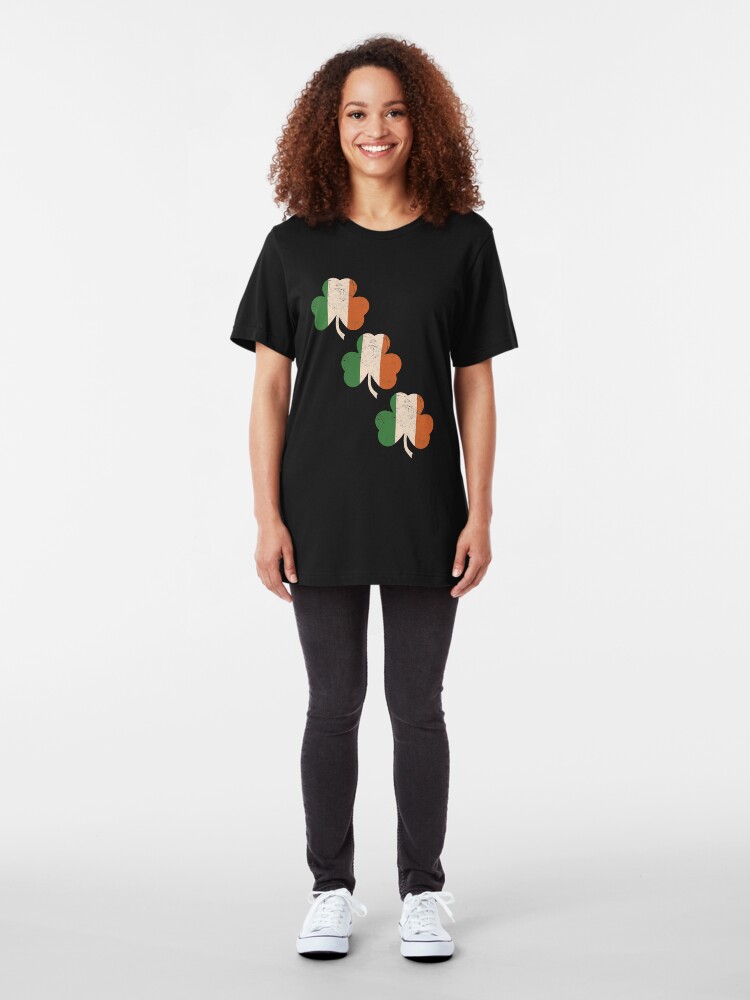 Alternate view of Three Shamrocks - Distressed, Vintage Style Slim Fit T-Shirt