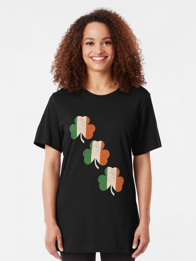 Alternate view of Three Shamrocks - Distressed, Vintage Style Slim Fit T-Shirt