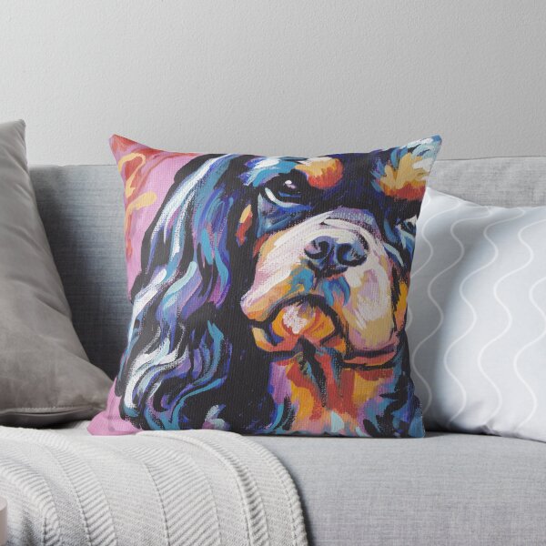 cavalier king charles spaniel Dog Bright colorful pop dog art Throw Pillow