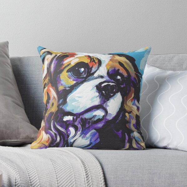 cavalier king charles spaniel Dog Bright colorful pop dog art Throw Pillow
