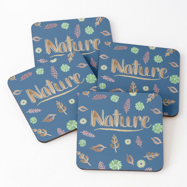 Item preview, Brown Watercolor Brush Lettering - Nature with Leaves and Flowers on Dark Blue designed and sold by Karen McFarland.