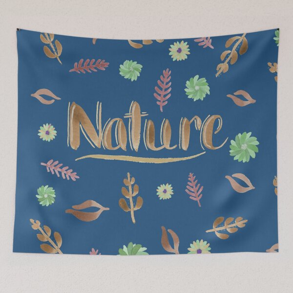 Item preview, Brown Watercolor Brush Lettering - Nature with Leaves and Flowers on Dark Blue designed and sold by Karen McFarland.
