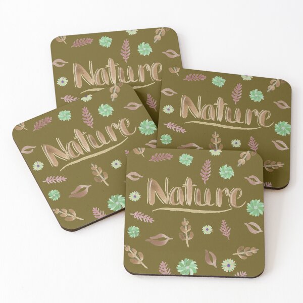 Item preview, Brown Watercolor Brush Lettering - Nature with Leaves and Flowers on Dark Olive Yellow designed and sold by Karen McFarland.
