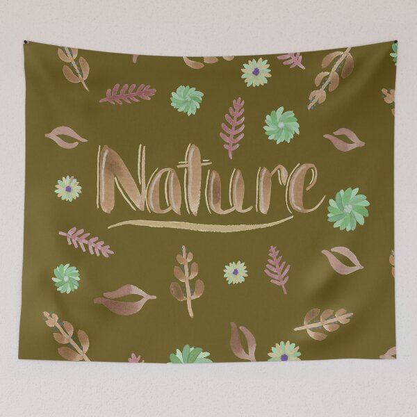 Item preview, Brown Watercolor Brush Lettering - Nature with Leaves and Flowers on Dark Olive Yellow designed and sold by Karen McFarland.