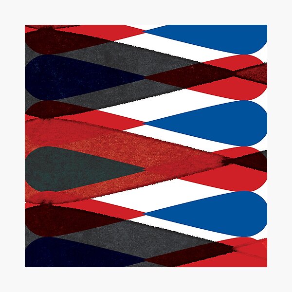 Retro Harlequin Pattern in Red, White, Blue and Black, perfect for throw pillows and cushions. Photographic Print