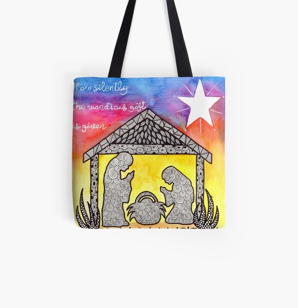 Watercolor Doodle | Nativity Scene All Over Print Tote Bag