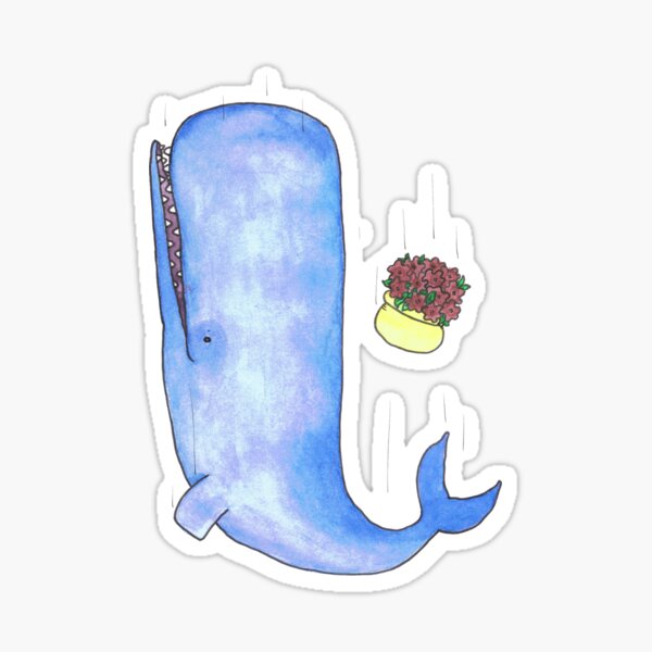A sperm Whale and a bowl of petunias, falling. Sticker