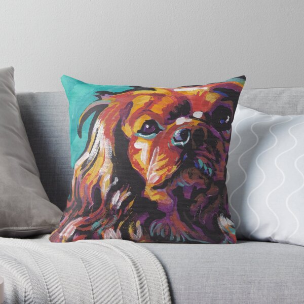cavalier king charles spaniel Dog Bright colorful pop dog art Throw Pillow