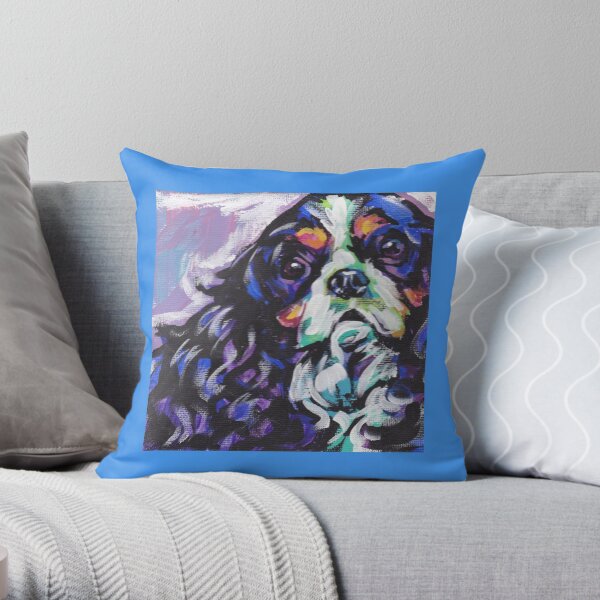 cavalier king charles spaniel Dog Bright colorful pop dog art Throw Pillow