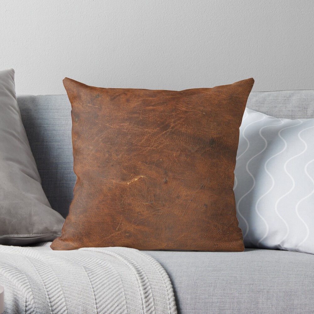 Old Tan Leather Texture | Cowhide Throw Pillow