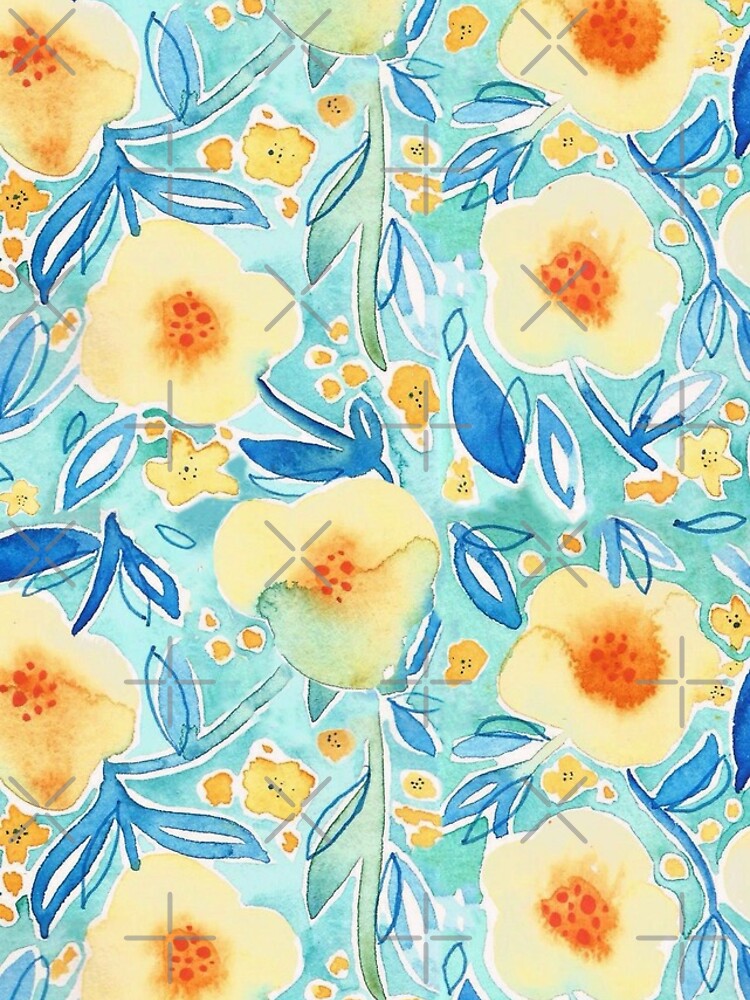 Hand Painted Watercolor Floral Pattern - Trumpet Blues by annieparsons