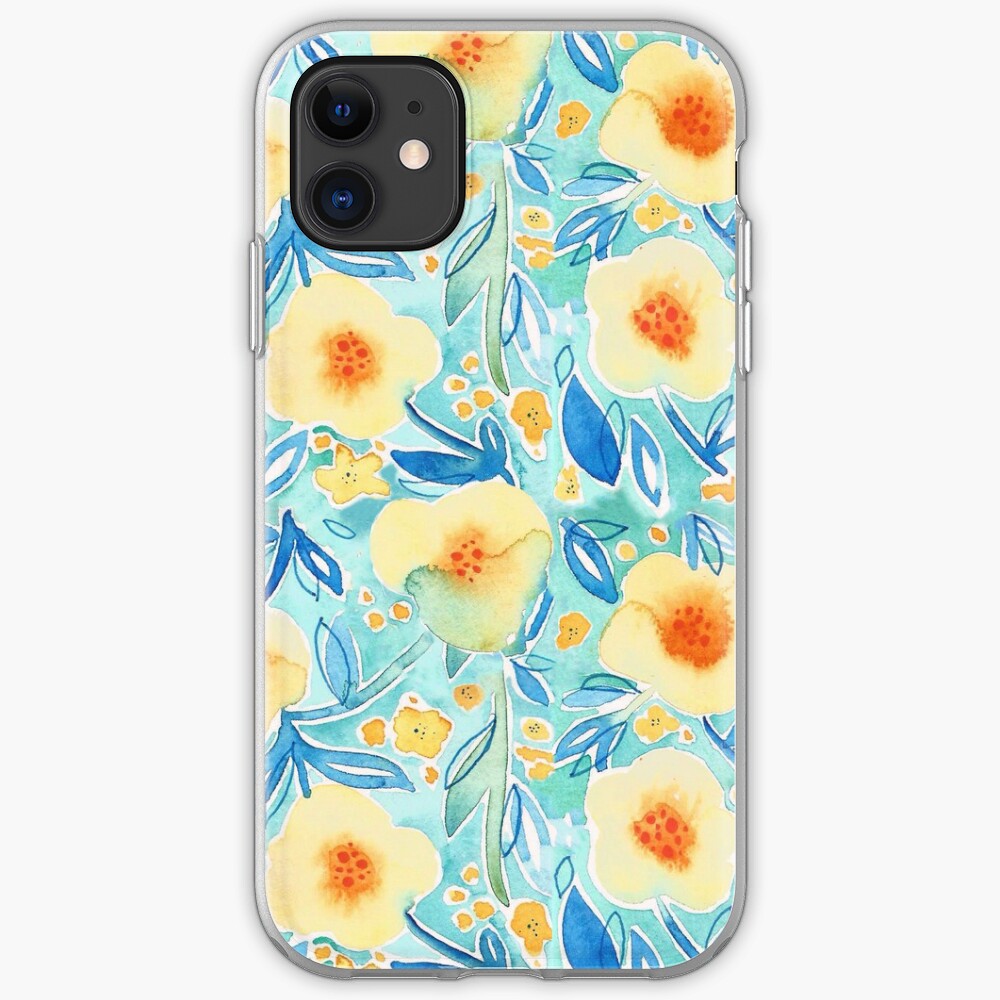 Hand Painted Watercolor Floral Pattern - Trumpet Blues iPhone Case & Cover