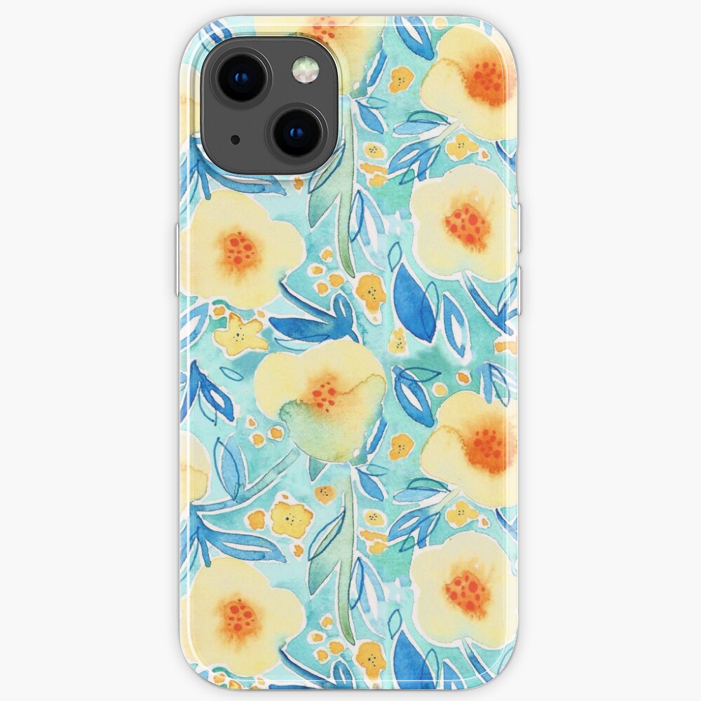 Hand Painted Watercolor Floral Pattern - Trumpet Blues iPhone Case