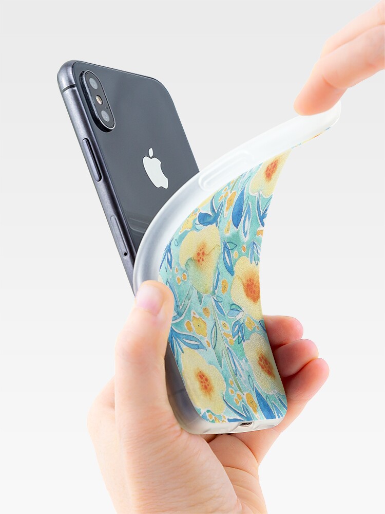 Alternate view of Hand Painted Watercolor Floral Pattern - Trumpet Blues iPhone Case
