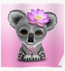 Zen Baby Koala with Pink Yoga Om Symbol Poster