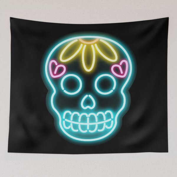 Item preview, Creepy Maya Skull as Spooky Cyan Neon Sign Gift  designed and sold by peter2art.