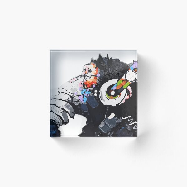 Banksy DJ Monkey Thinker with Headphones White Acrylic Block