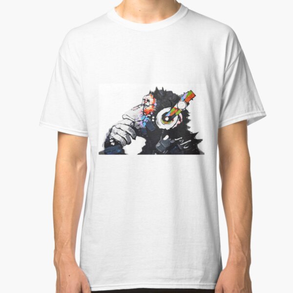 Banksy DJ Monkey Thinker with Headphones White Classic T-Shirt