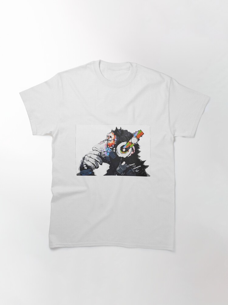 Alternate view of Banksy DJ Monkey Thinker with Headphones White Classic T-Shirt