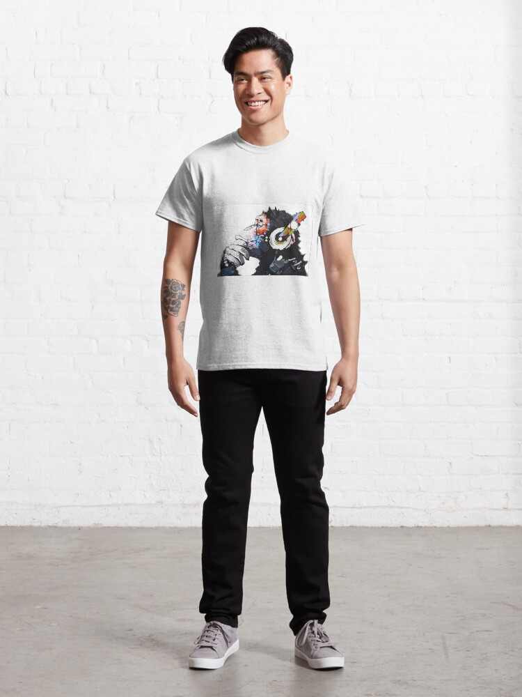 Alternate view of Banksy DJ Monkey Thinker with Headphones White Classic T-Shirt