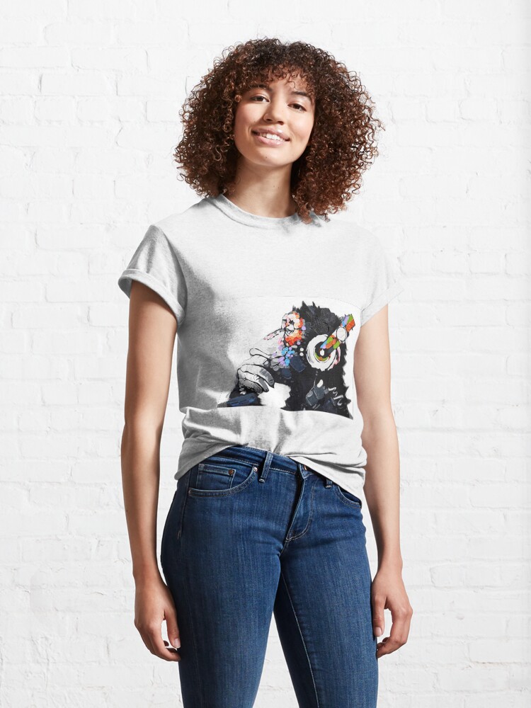 Alternate view of Banksy DJ Monkey Thinker with Headphones White Classic T-Shirt