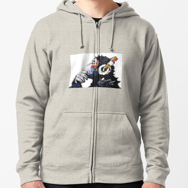 Banksy DJ Monkey Thinker mit Kopfhörern Weiß Kapuzenjacke