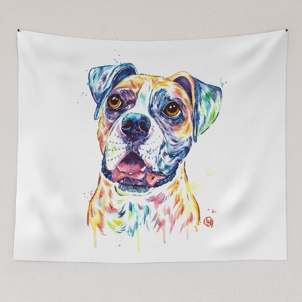 Item preview, Boxer - colorful watercolor pet portrait painting designed and sold by Lisa Whitehouse.