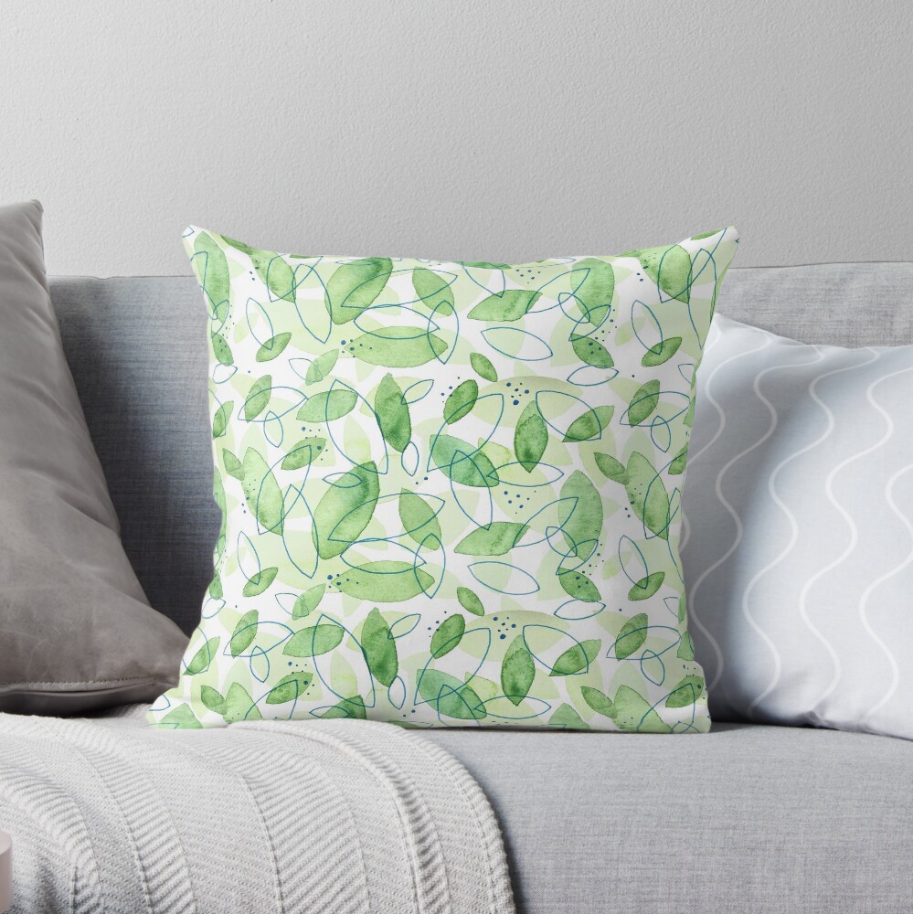 Hand Painted Watercolor Leaf Pattern - Content Mint Throw Pillow