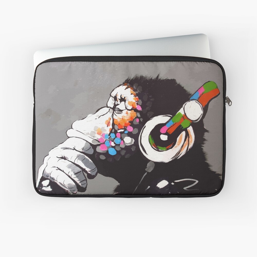 Banksy DJ Monkey Thinker with Headphones Laptop Sleeve