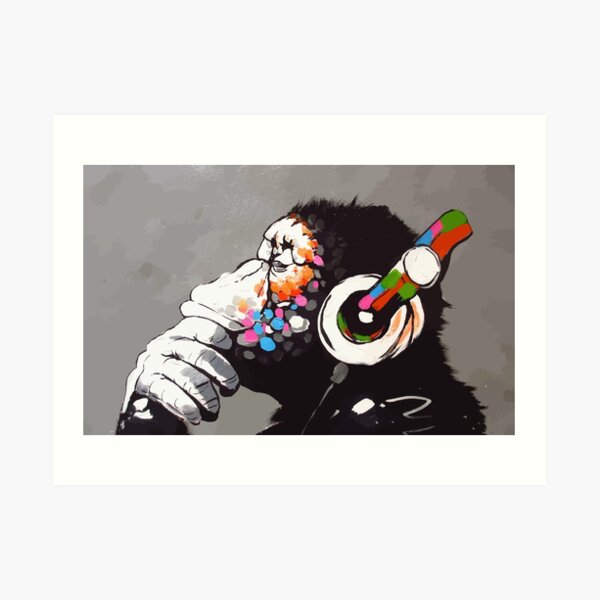 Banksy DJ Monkey Thinker avec un casque Impression artistique