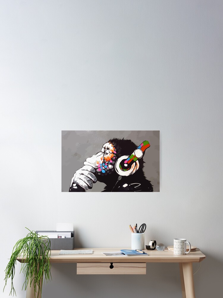 Banksy DJ Monkey Thinker with Headphones Poster