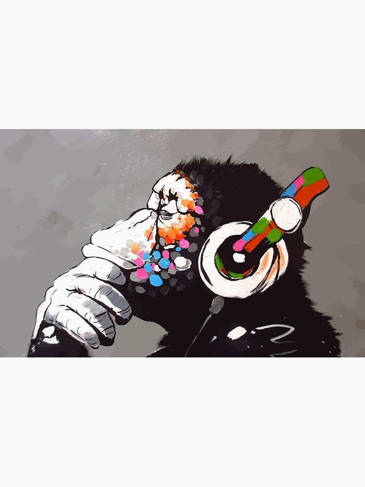 Banksy DJ Monkey Thinker with Headphones by bufumofo