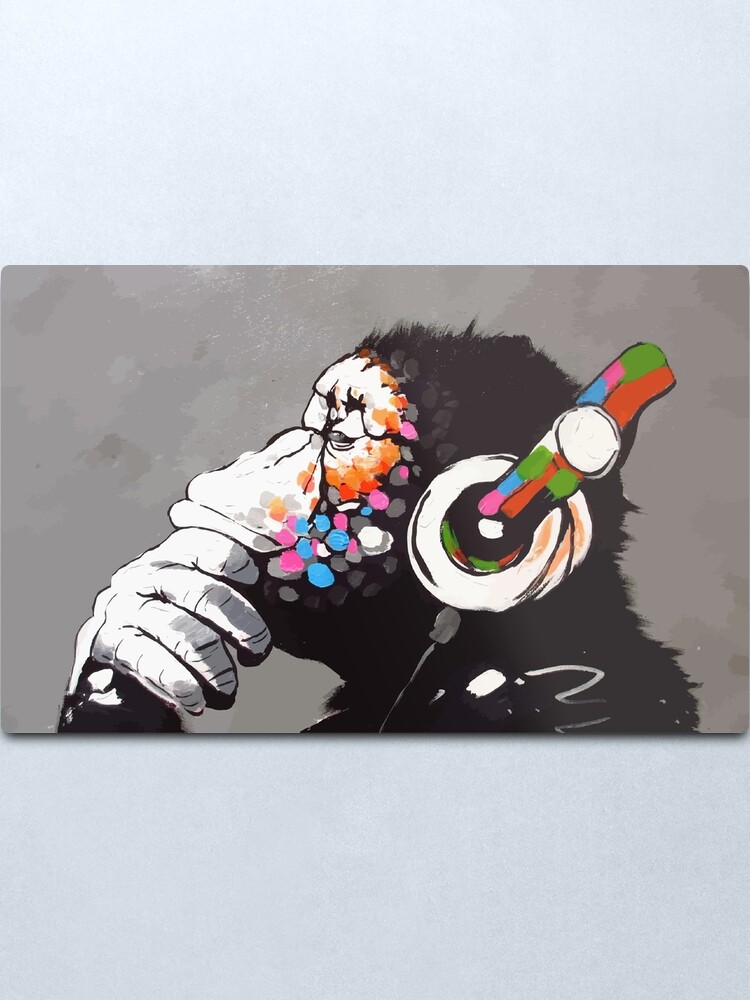 Alternate view of Banksy DJ Monkey Thinker with Headphones Metal Print