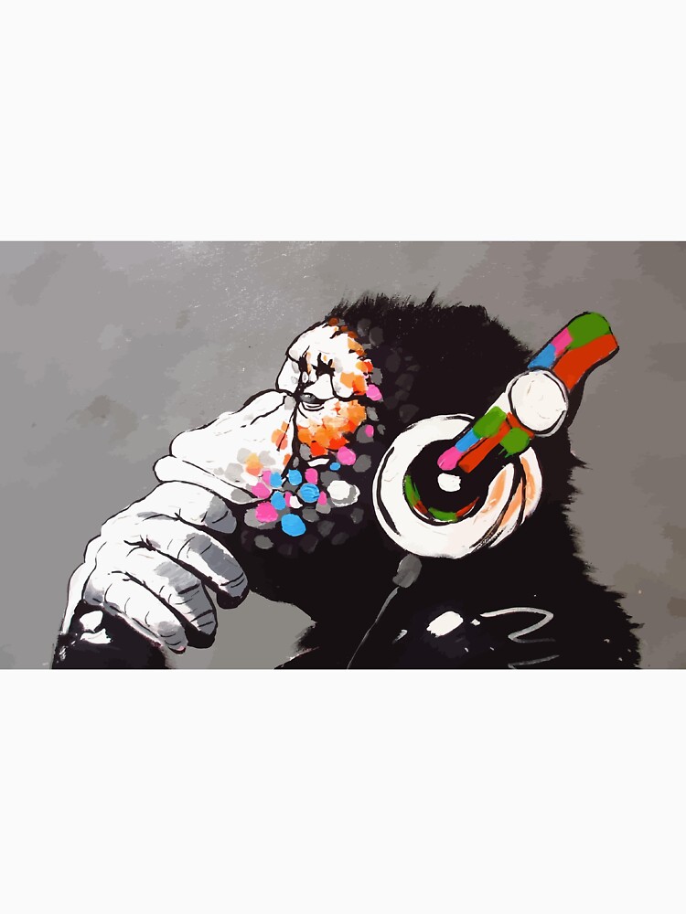 Banksy DJ Monkey Thinker with Headphones by bufumofo