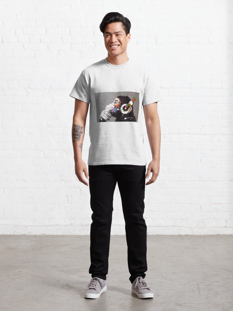 Alternate view of Banksy DJ Monkey Thinker with Headphones Classic T-Shirt