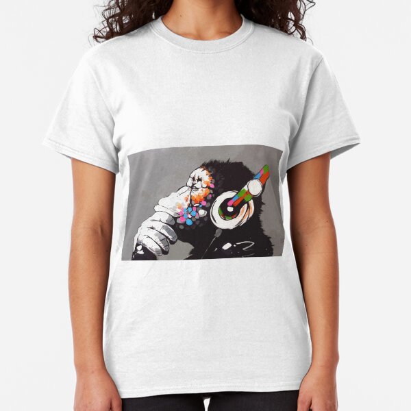 Banksy DJ Monkey Thinker with Headphones Classic T-Shirt