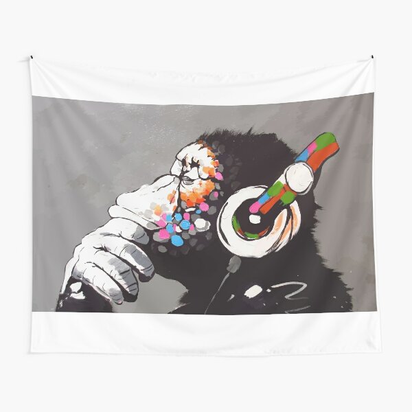 Banksy DJ Monkey Thinker with Headphones Tapestry