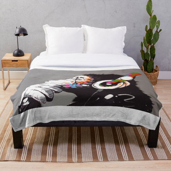 Banksy DJ Monkey Thinker with Headphones Throw Blanket