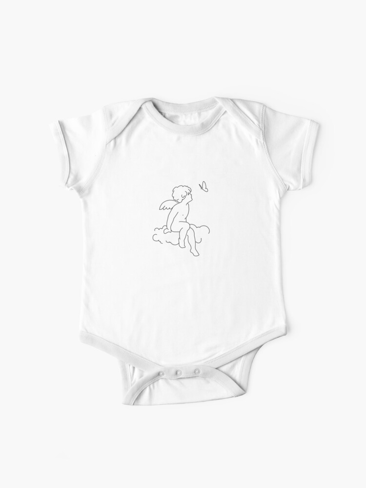 Cherub With Butterfly Drawing Cloud Heaven Sweet Winged Angel Child Line Drawing Simple Sweet Baby One Piece By Envelope Studio Redbubble