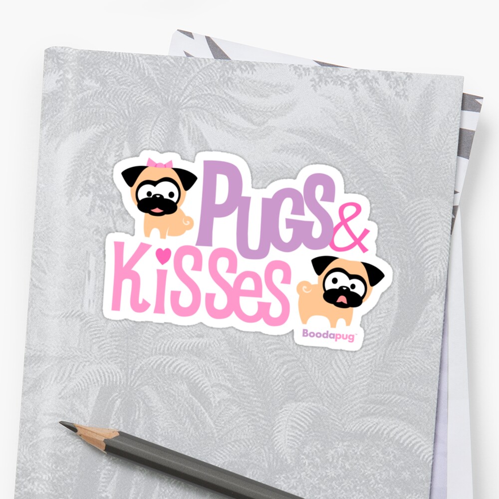 "Pugs & Kisses Logo" Stickers by boodapug | Redbubble