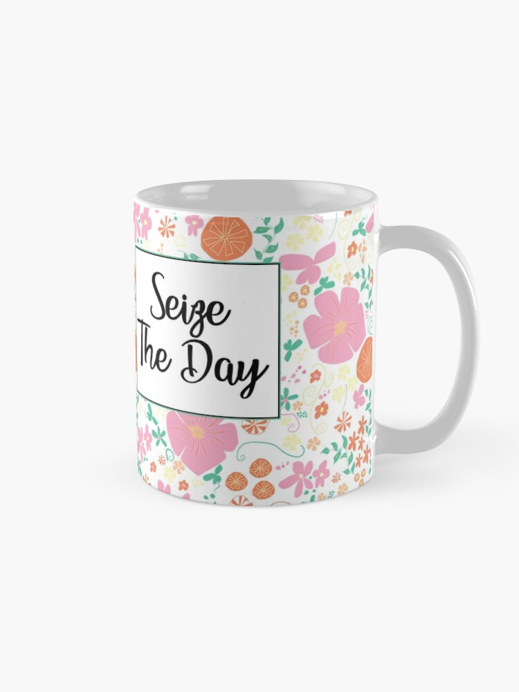 Alternate view of Seize The Day Coffee Mug with Pink, Yellow, and Orange Flowers Coffee Mug