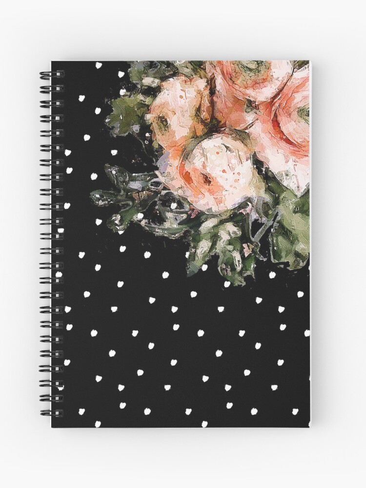 Cuaderno De Espiral Vintage Girly Pink Rose Flores Sobre Fondo De Puntos Negros De Rhoar Redbubble