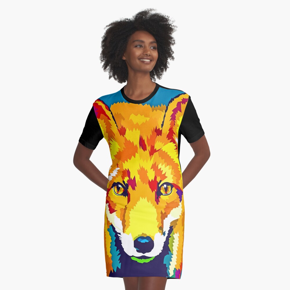 Rainbow Fox Graphic T-Shirt Dress