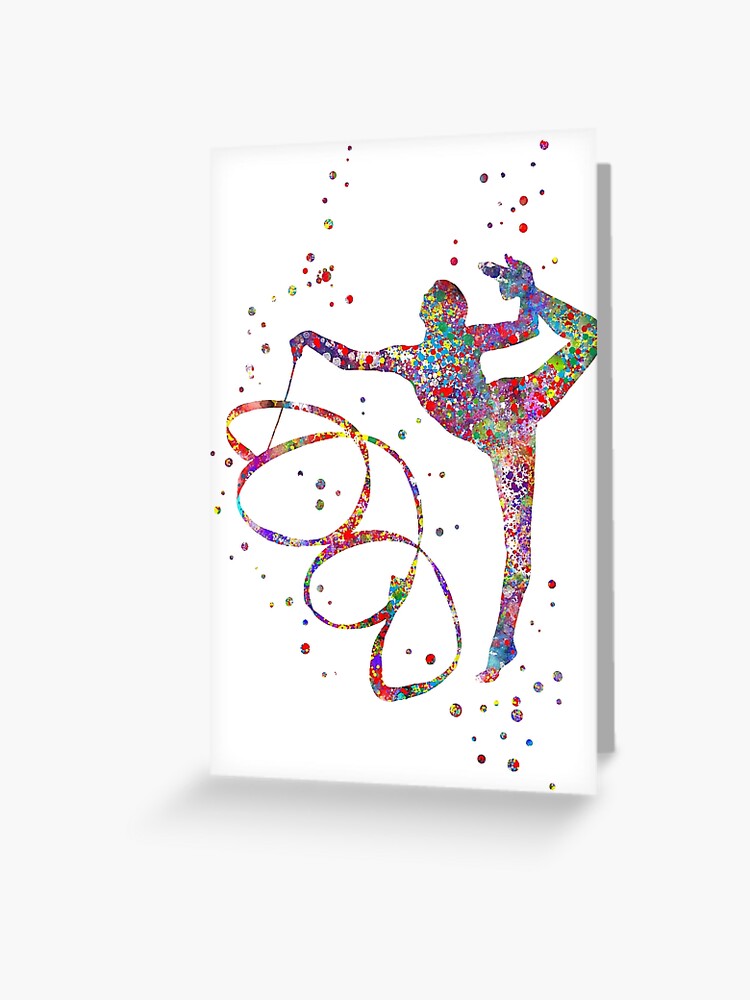 Carte de vœux for Sale avec l'œuvre « Fille de gymnastique, gymnastique  aquarelle, cadeau teen » de l'artiste Rosaliartbook