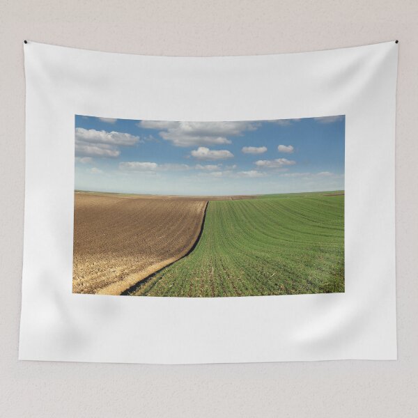 Item preview, young green wheat and plowed field landscape spring season agriculture designed and sold by goceris.