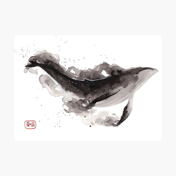 Aperçu de l'œuvre Baleine Sumi-e créée et vendue par Threeleaves.