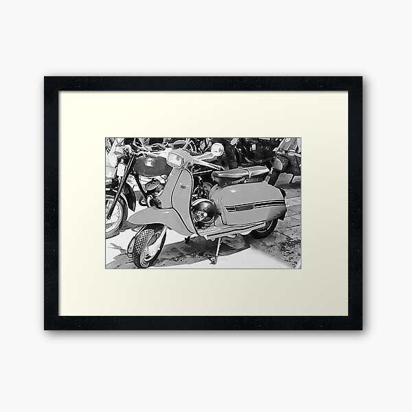 Lambretta Scooter Black and White Framed Art Print